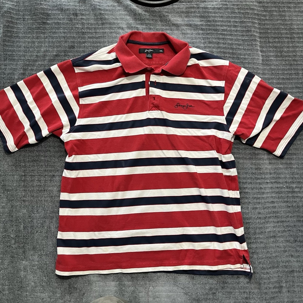 Sean John Polo Shirt Mens 2XL Red White Stripe Cotton Hip Hop Vintage Y2K